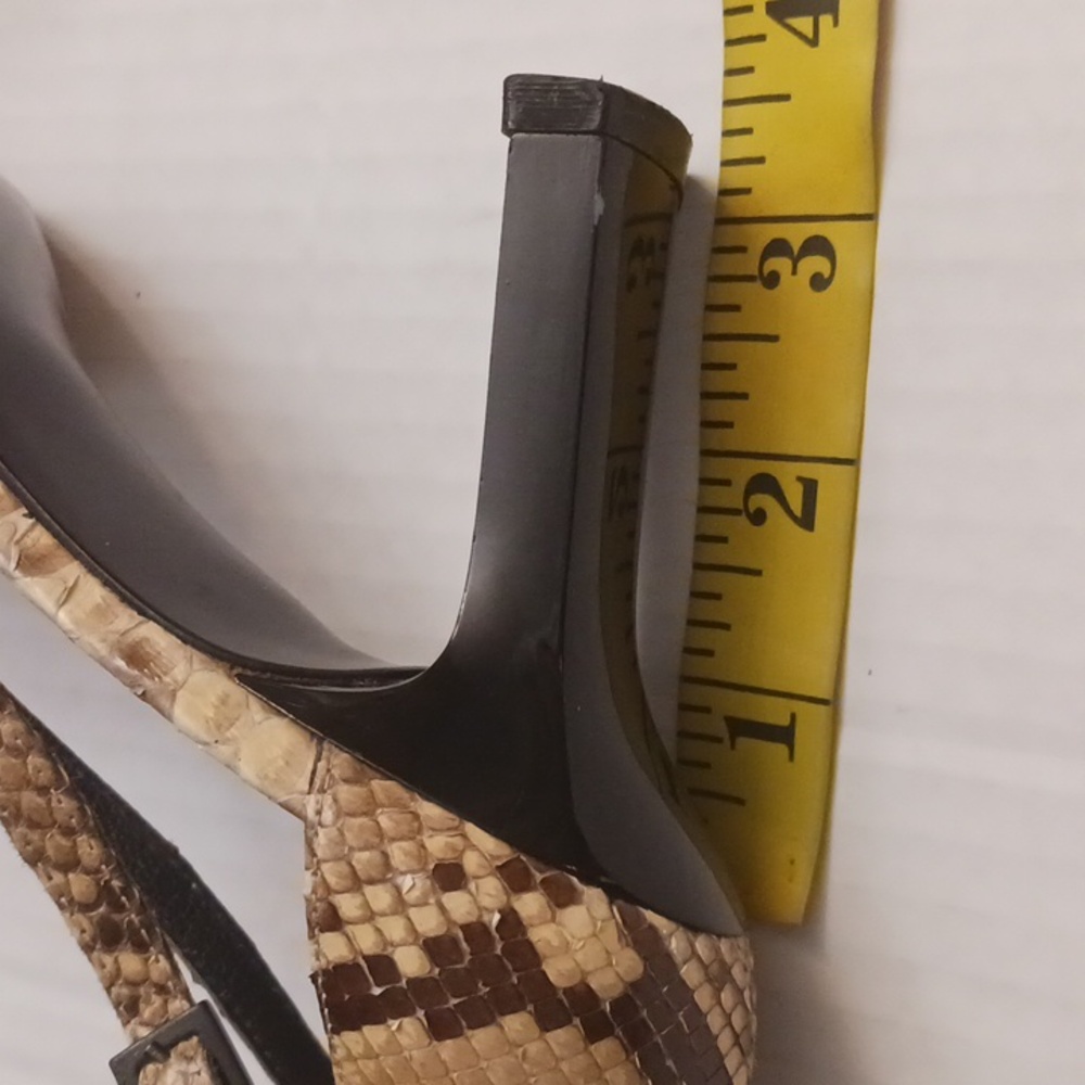 Stuart Weitzman size 7B women's snake print t-strap high-heel shoes brown cream. - Picture 14 of 17